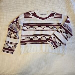 Ariat Women's Sweater with Geometric Pattern - White and Burgundy